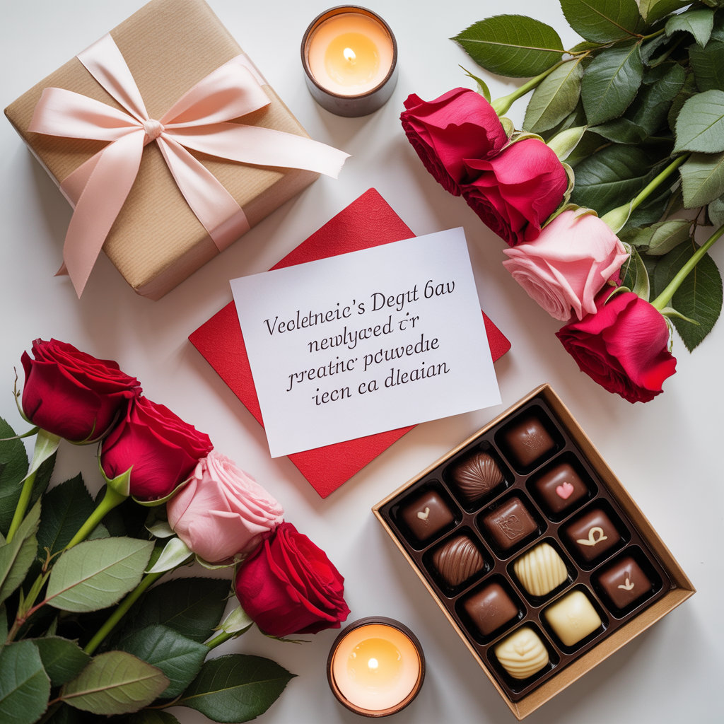 Flowers and chocolate for valentine