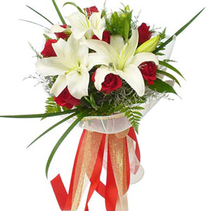 Red Roses with White Lilies