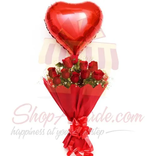 Heart Balloon In Rose Bunch