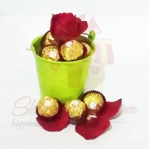 Single Rose With Choc Bucket