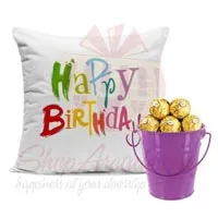 Bday Cushion With Choc Bucket