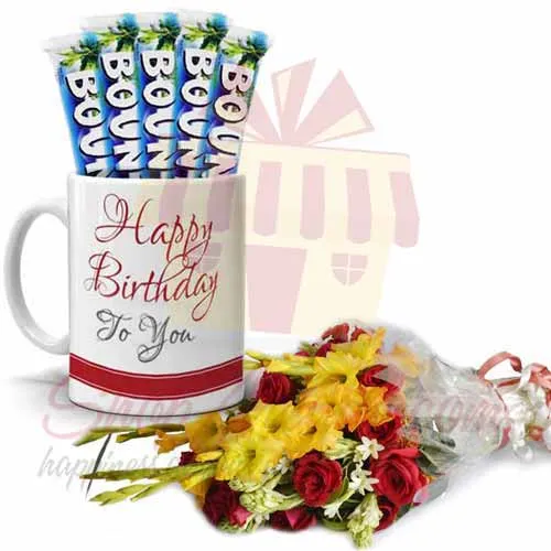 Bday Choc Mug With Bouquet