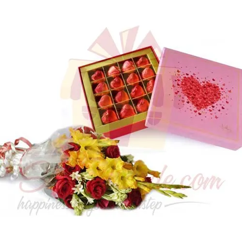 Heart Chocolate With Bouquet