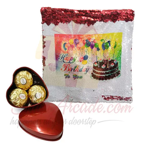 Choc Heart With Bday Magic Cushion