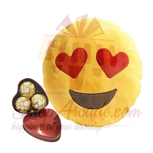 Choc Heart With Heart Eye Moji Cushion