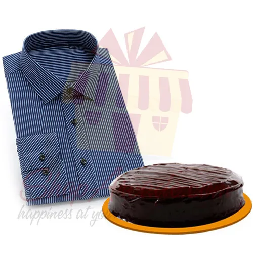Blue Striped Shirt With Cake