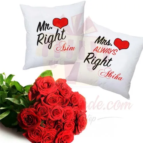 Mr And Mrs Cushion With Flowers