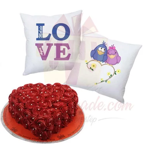 Love Cushions N Heart Cake