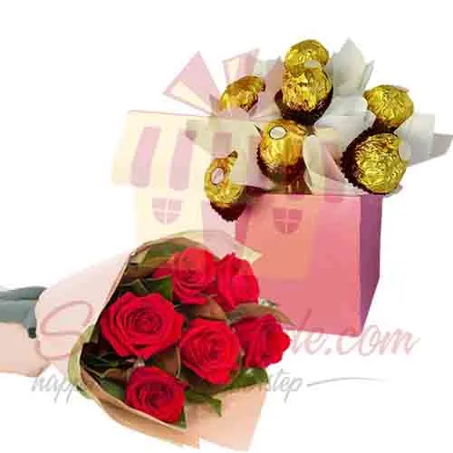 Ferrero Arrangement With Red Roses